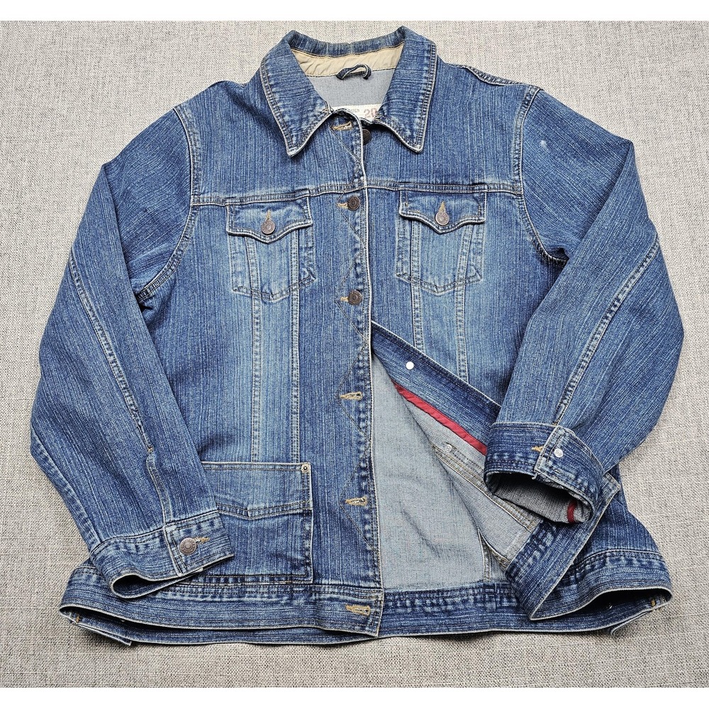 Eddie Bauer Jacket Womens 2XL Blue Denim Cotton Blend Collared Pockets Relaxed
